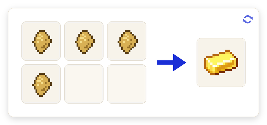 Crafting recipe for Gold Scrap To Ingot